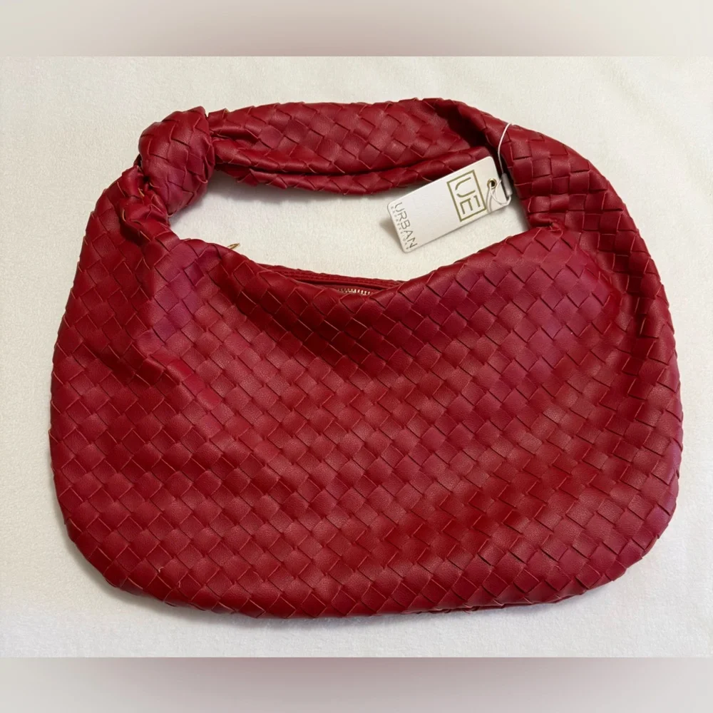 Urban Expressions Red Woven Hobo Shoulder Bag With Knotted Strap - NWT